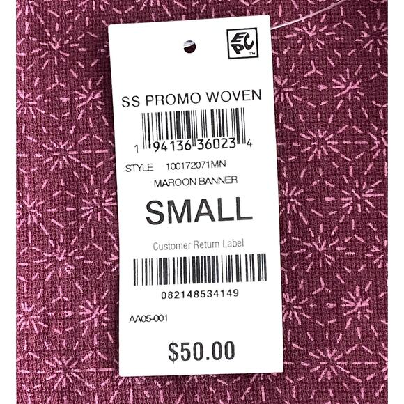 Alfani Men's Small Button-Up Casual Short Sleeve Shirt Maroon Banner Cotton NEW - Picture 12 of 12